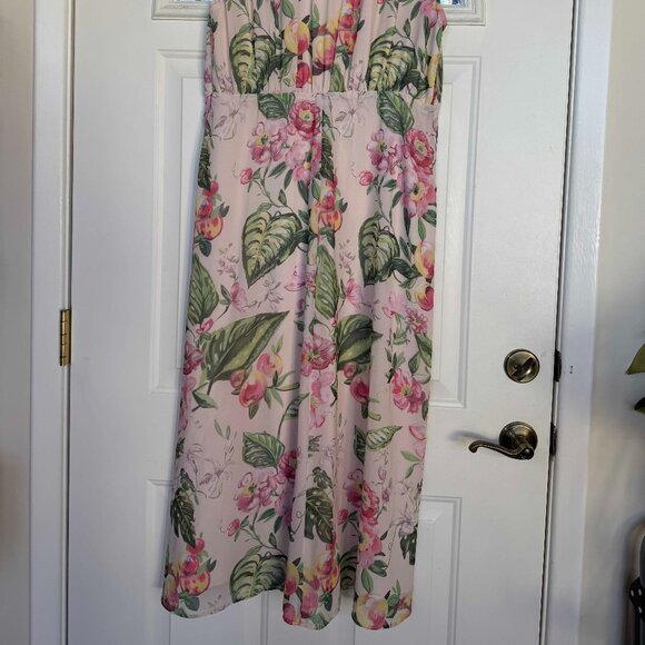 H&M Womens Light Beige Pink Floral Maxi Chiffon Dress, Size: XL, EUC - Picture 7 of 10
